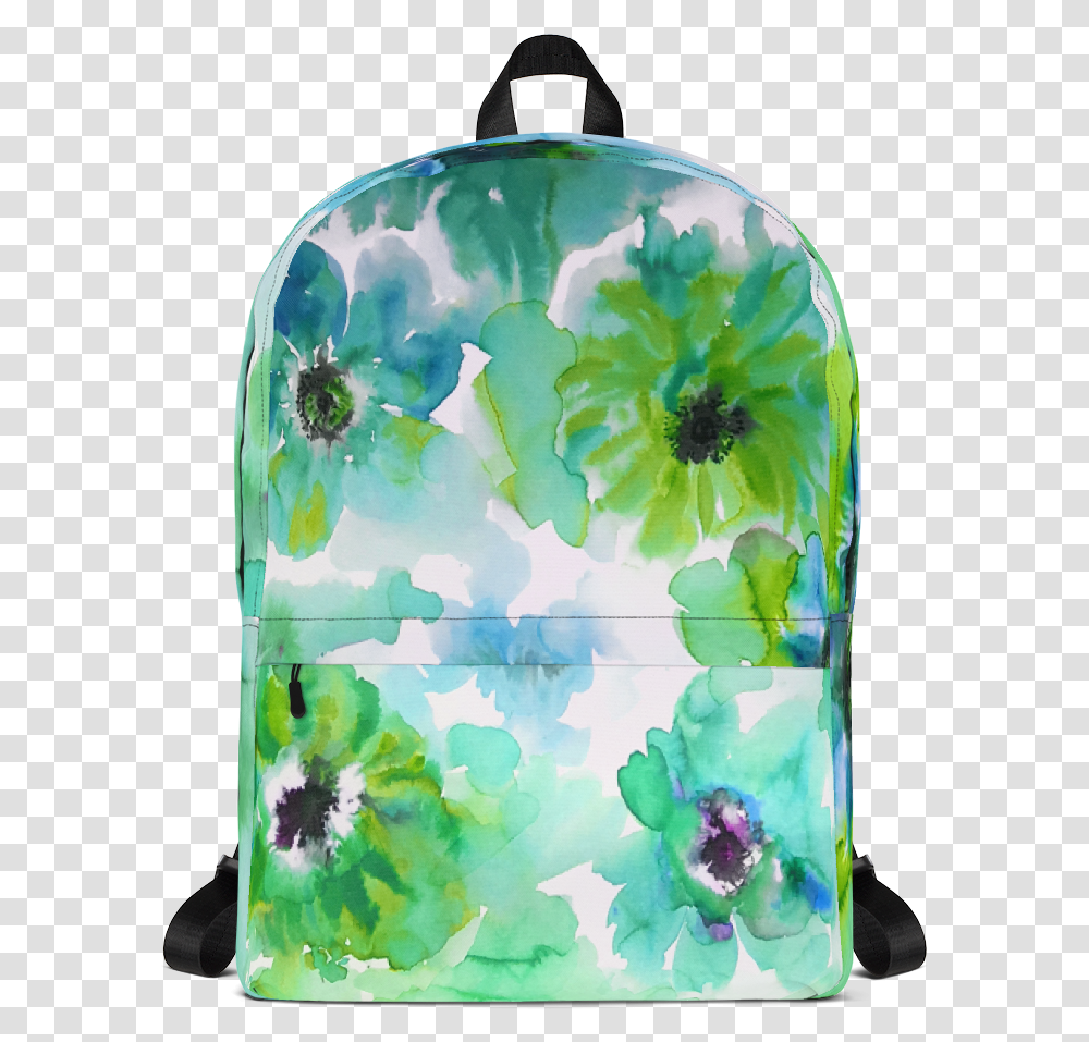 Watercolor Anemones Green Backpack Llama Luv Co, Bottle, Plant, Painting Transparent Png