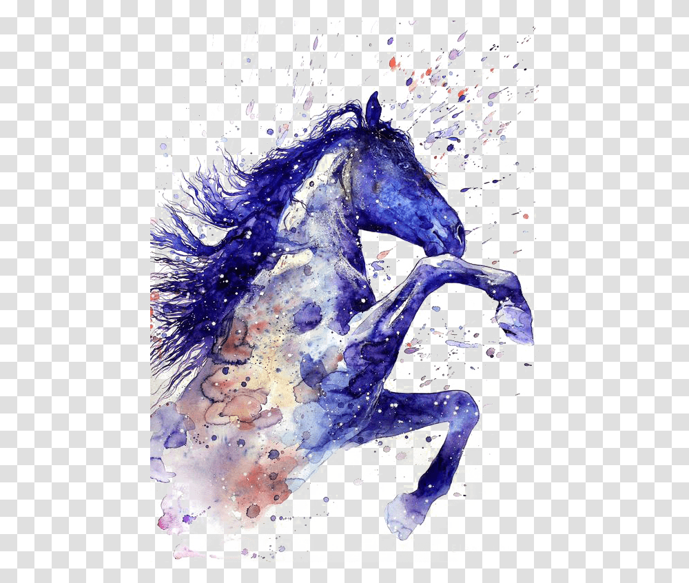 Watercolor Animals Horse, Purple, Canvas, Mammal Transparent Png