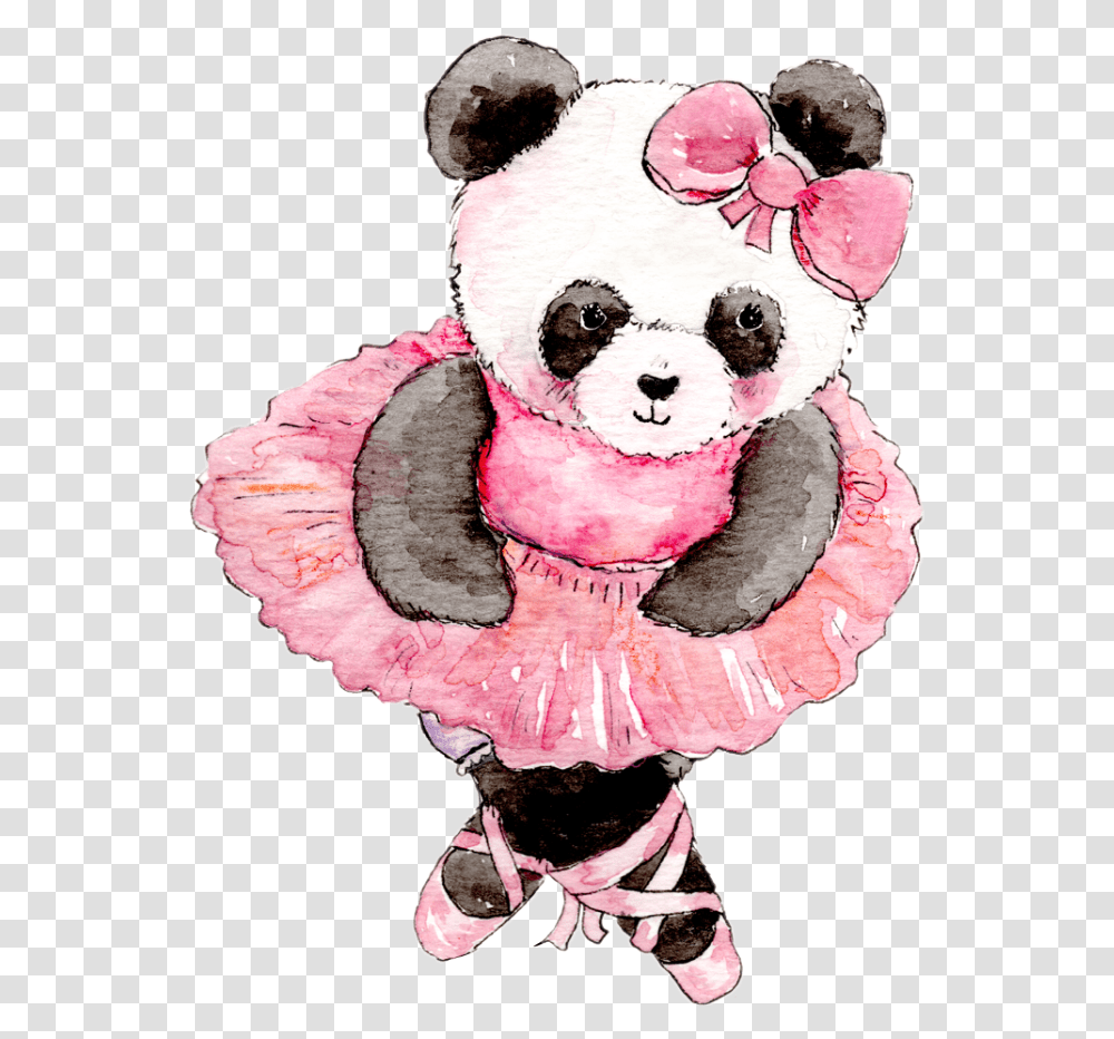 Watercolor Ballerina Panda Pink Animal Babyanimals Animal Ballet, Toy, Plush Transparent Png