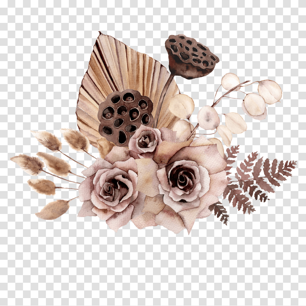 Watercolor Boho Bouquet Lotus Roses And Palm Leaveswedding Dried Flower Water Colour, Accessories, Accessory, Jewelry, Plant Transparent Png