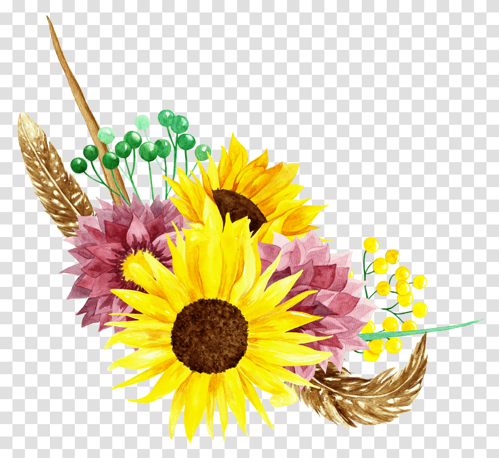 Watercolor Bouquets Flowers Clipart Wedding Sunflower Background Transparent Png