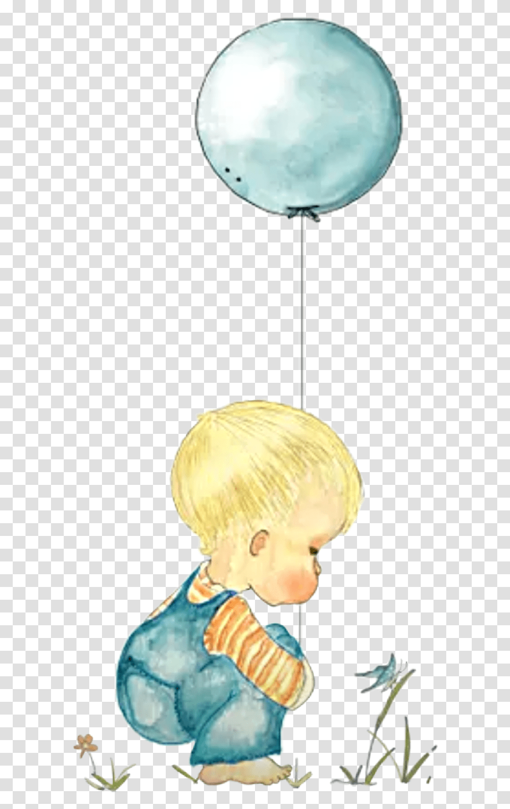 Watercolor Boy Baby Balloon Sticker By Stephanie Illustration, Person, Moon, Outdoors, Nature Transparent Png