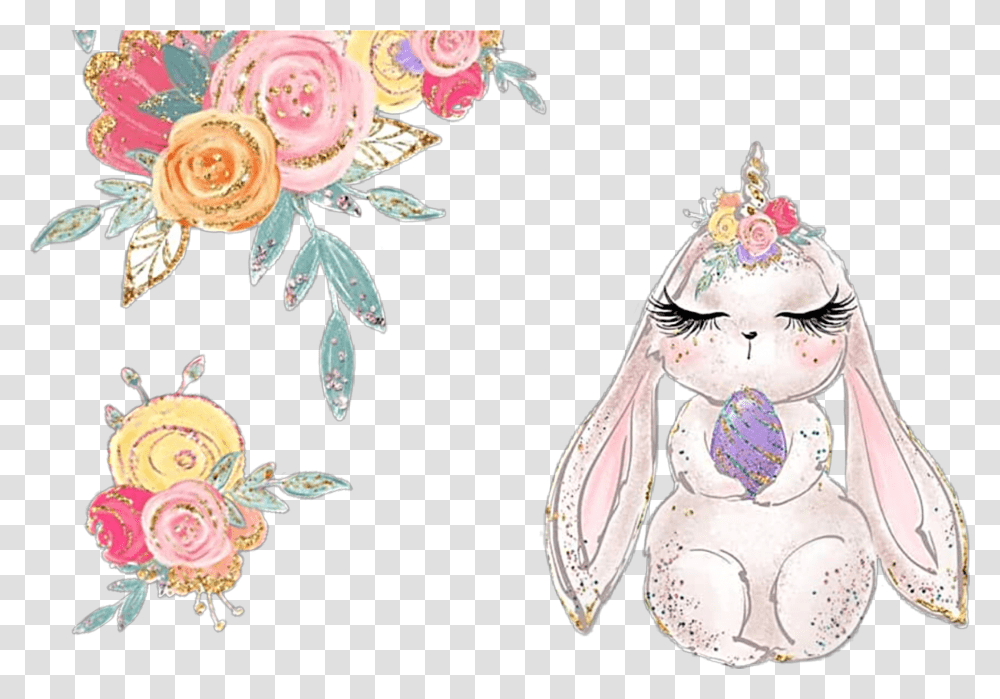 Watercolor Bunny Rabbit Easter Flowers Floral, Floral Design, Pattern Transparent Png