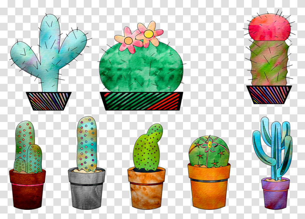 Watercolor Cactus Cactus Cacti Plant Green, Flag, Birthday Cake, Dessert, Food Transparent Png
