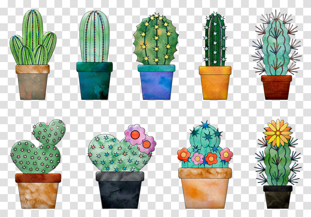 Watercolor Cactus In Pot Cactus And Succulent Watercolour Clipart, Plant, Monitor, Screen, Electronics Transparent Png