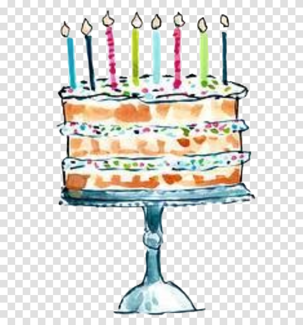 Watercolor Cake Candles Birthday Eight 8 Birthday Cake, Dessert, Food, Lamp, Sweets Transparent Png