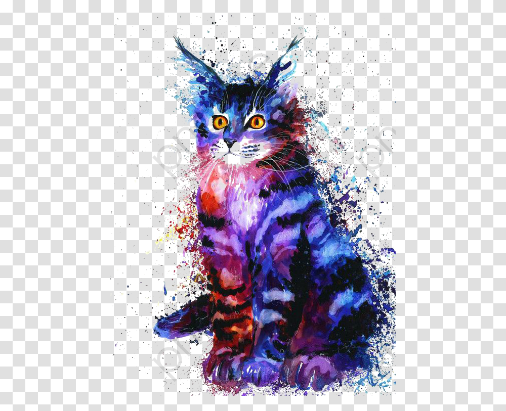 Watercolor Cat Clipart Illustration Acuarela Cat, Ornament, Pattern, Fractal Transparent Png