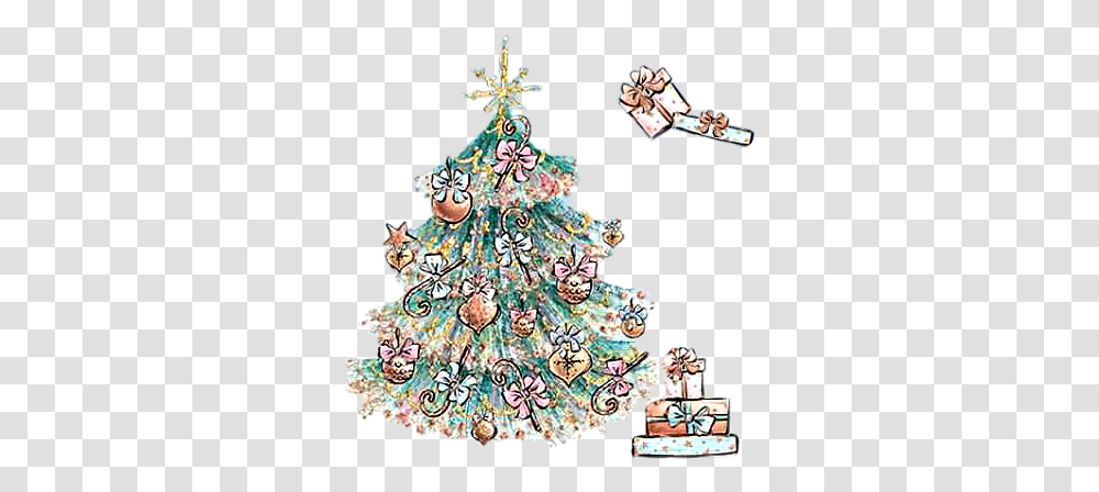 Watercolor Christmas Tree Gifts Presents Christmas Tree, Plant, Ornament, Wedding Cake, Dessert Transparent Png