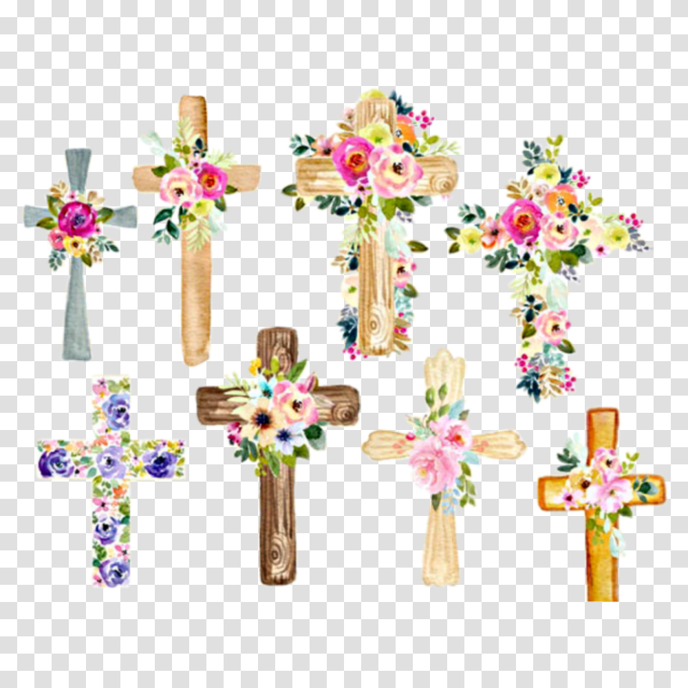 Watercolor Cross Crosses Flowers Floral Decorative Floral Crosses, Symbol, Pattern, Building Transparent Png