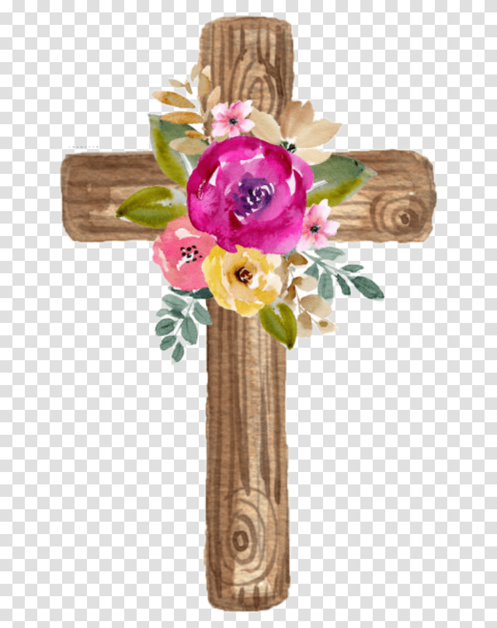 Watercolor Cross Wooden Flowers Floral Jesus Watercolor Cross With Flowers, Plant, Blossom, Flower Arrangement Transparent Png