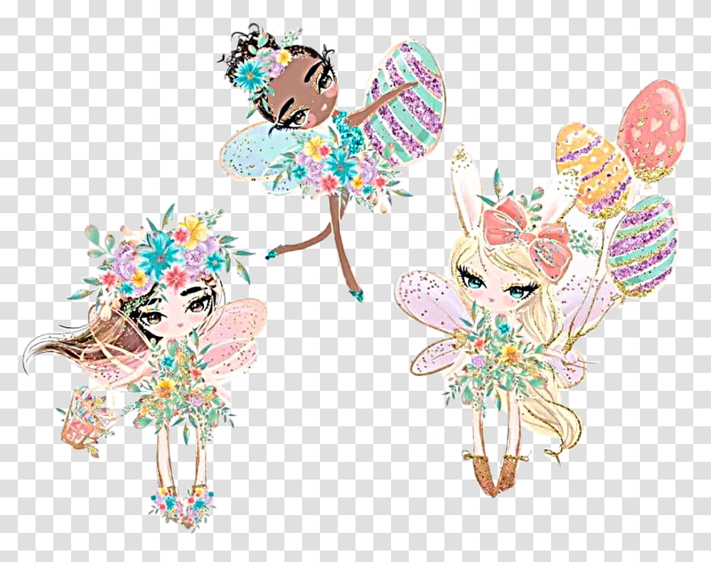 Watercolor Fairies Fairy Easter Eggs Basket Balloons Illustration, Pattern, Floral Design Transparent Png