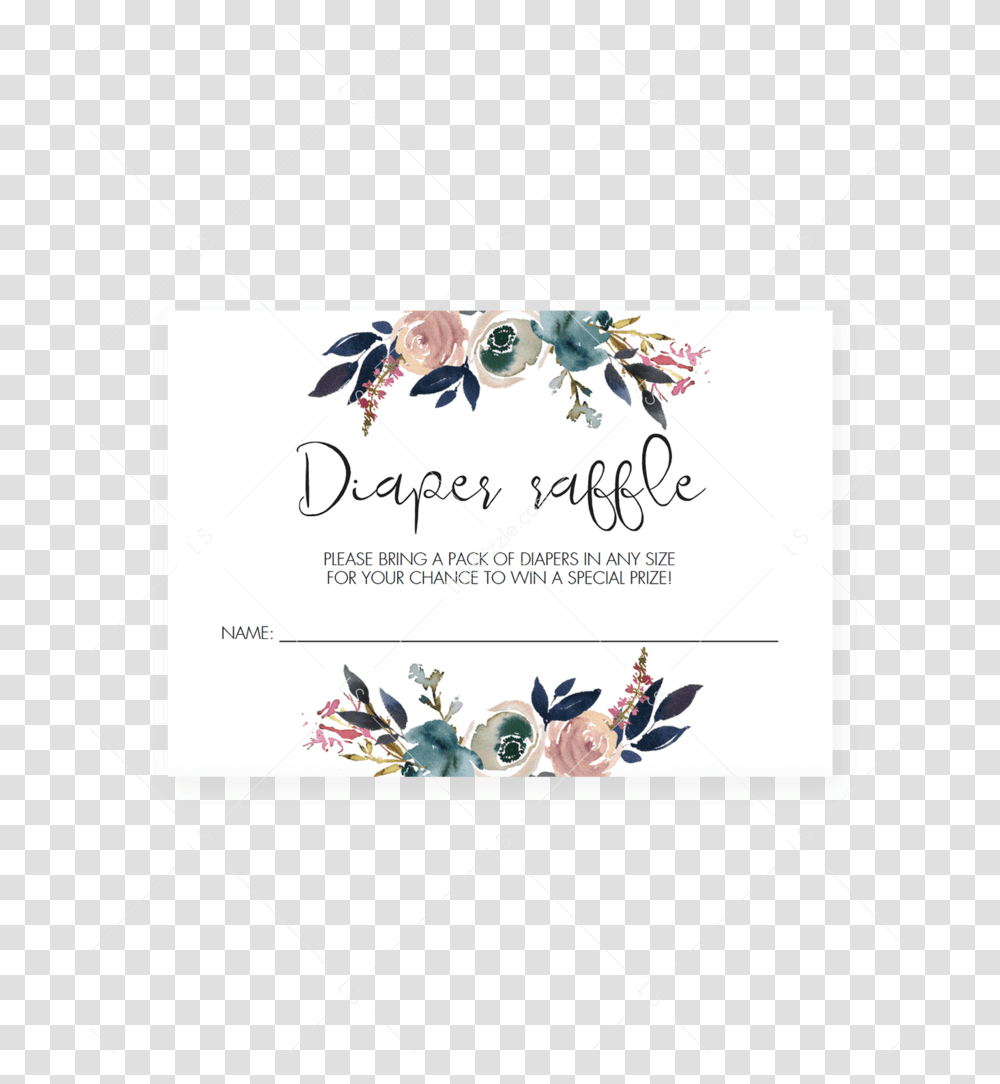 Watercolor Floral Baby Shower Diaper Raffle Tickets Cards Gift Templates Baby Shower, Advertisement, Poster, Paper Transparent Png