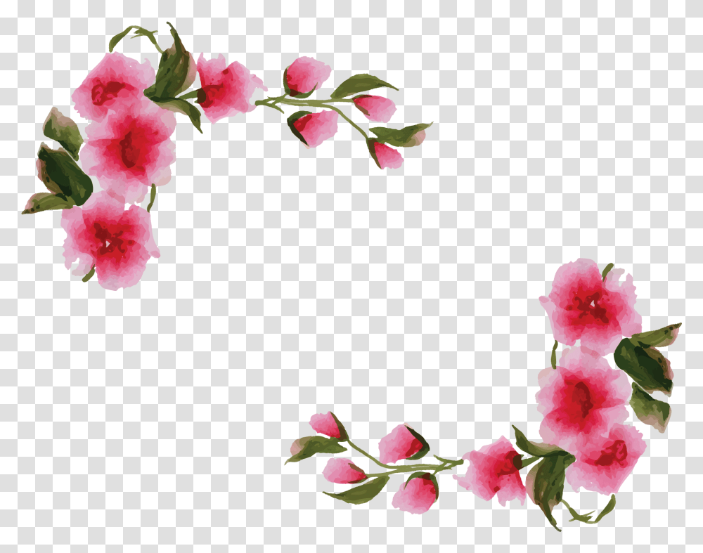 Watercolor Flower Border Floral Watercolor Flowers, Plant, Blossom, Hibiscus, Petal Transparent Png