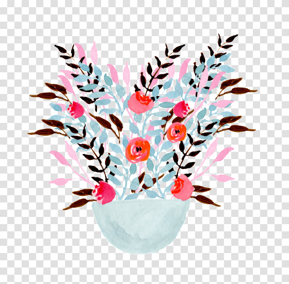 Watercolor Flower Pot Decoration Vector Free Download, Floral Design, Pattern Transparent Png