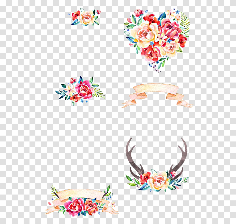 Watercolor Flowers Antlers Octopusartis Floral Watercolor Heart Flower Tattoo, Floral Design, Pattern, Plant Transparent Png