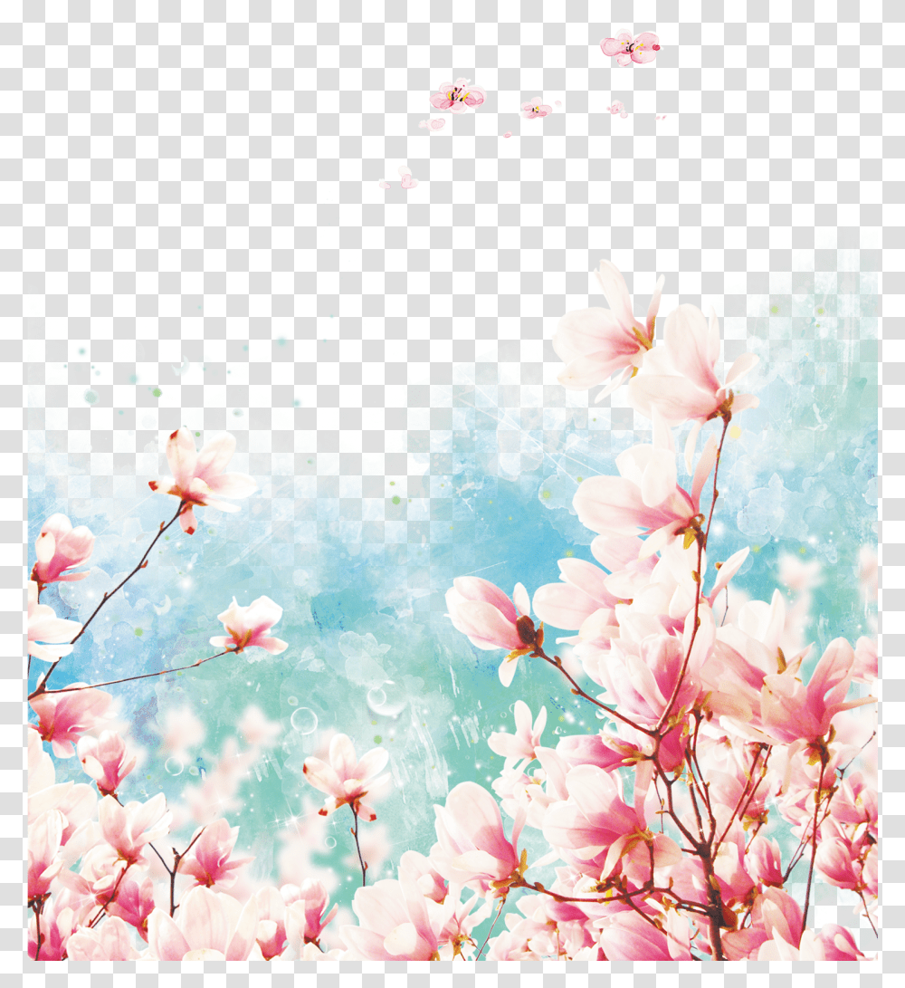 Watercolor Flowers Border Watercolor Flowers Blue Border, Plant, Blossom, Spring, Cherry Blossom Transparent Png