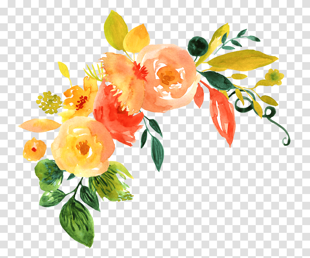 Watercolor Flowers File Download Orange Watercolor Flowers, Plant, Blossom, Floral Design, Pattern Transparent Png