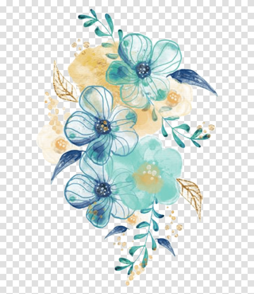 Watercolor Flowers Floral Bouquet Blue Teal Turquoise Teal Watercolor Flowers, Floral Design, Pattern Transparent Png