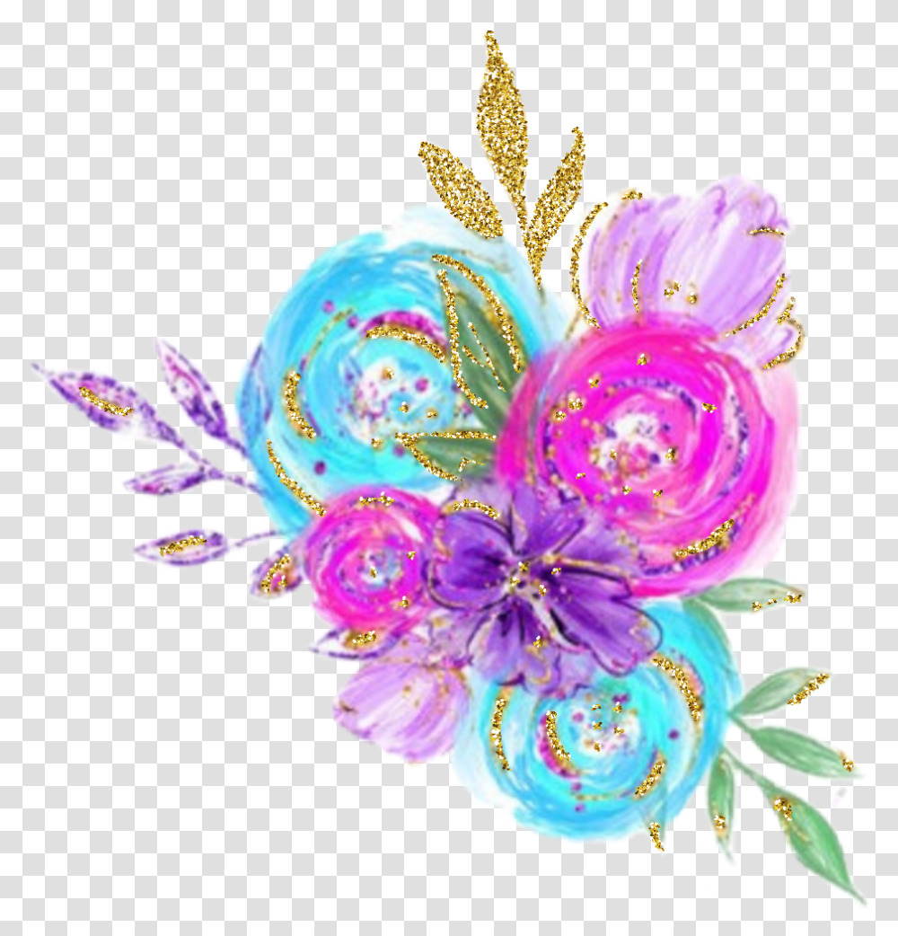 Watercolor Flowers Floral Bouquet Neon Spring Craft, Pattern, Ornament Transparent Png