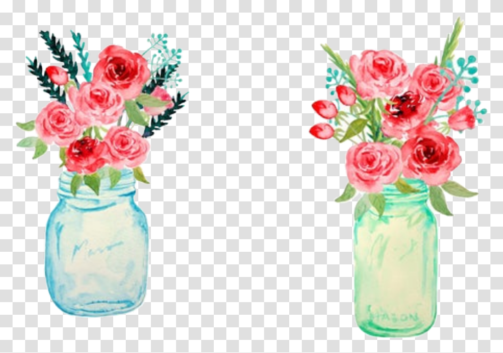 Watercolor Flowers Floral Bouquet Vase Mason Garden Roses, Floral Design, Pattern Transparent Png