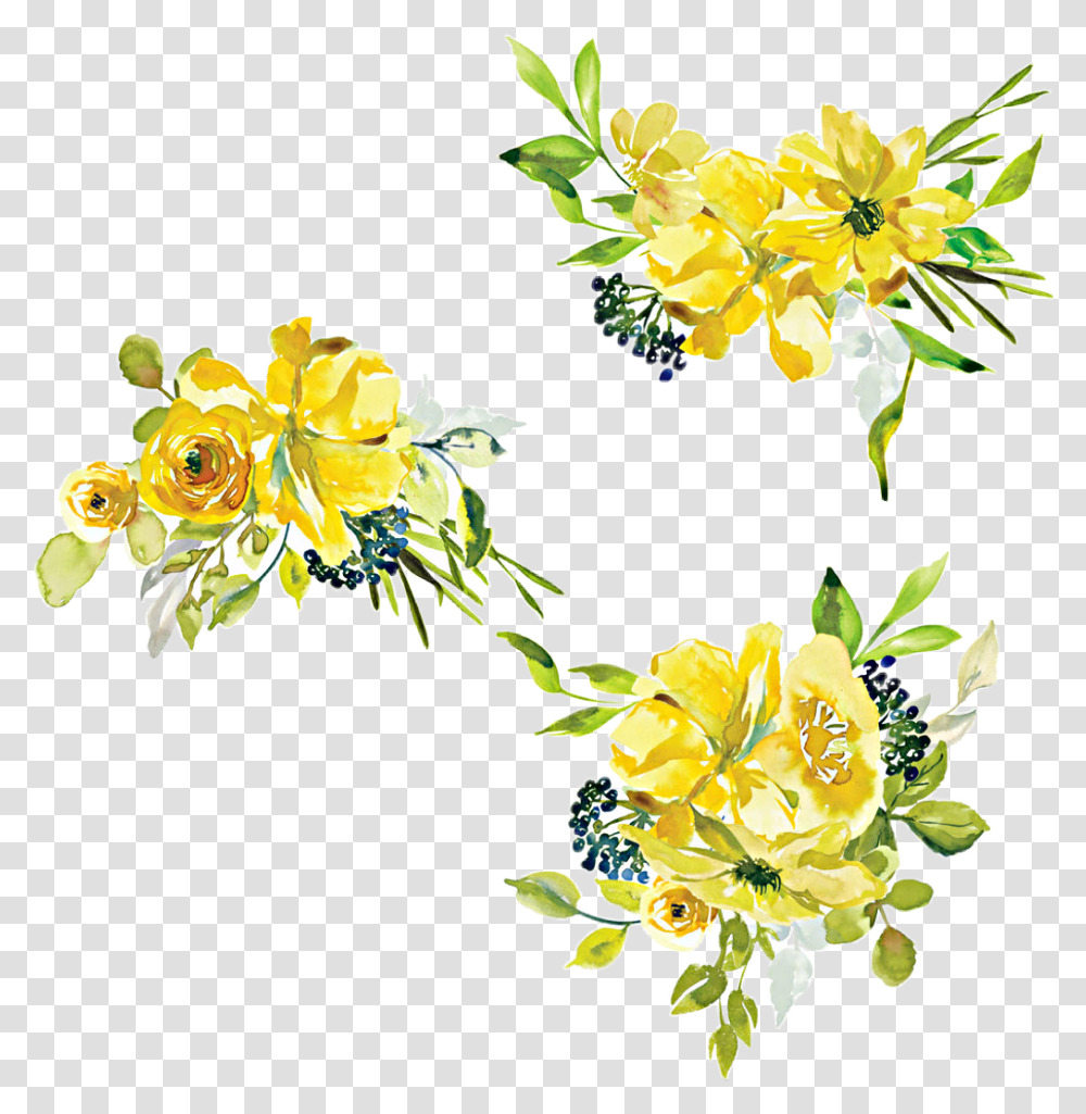 Watercolor Flowers Floral Bouquet Yellow White, Floral Design, Pattern Transparent Png