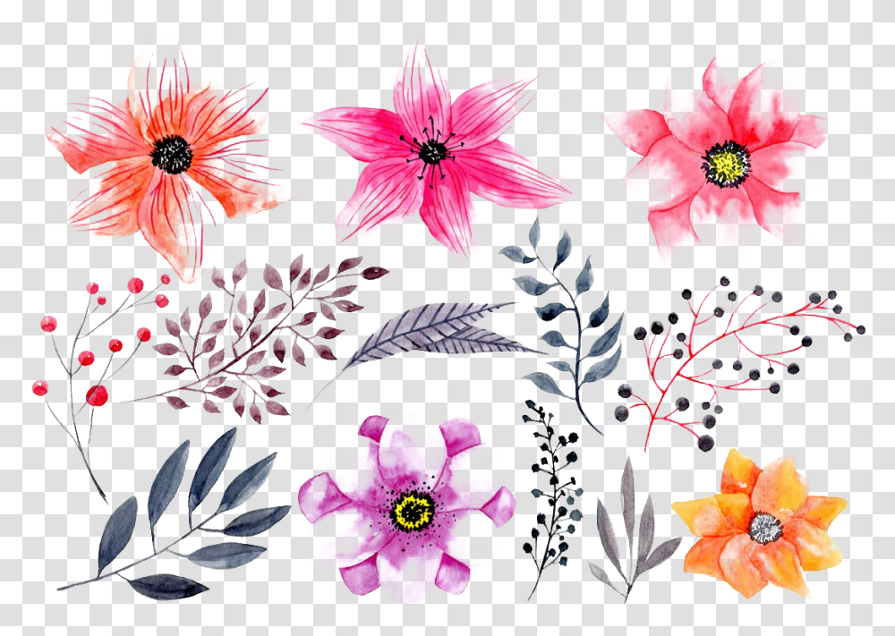 Watercolor Flowers Hd Photo Mart Watercolor Painting, Plant, Dahlia, Blossom, Floral Design Transparent Png