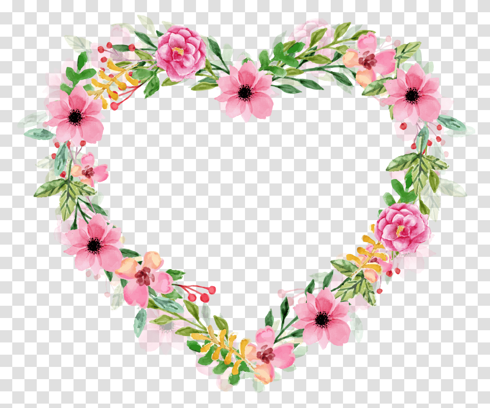 Watercolor Flowers Heart, Plant, Blossom, Petal, Wreath Transparent Png