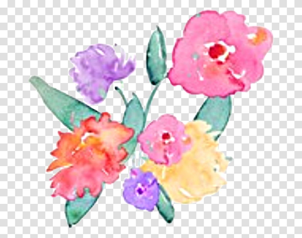Watercolor Flowers Pink Purple Yellow Red Green Child Art, Plant, Blossom, Carnation, Hibiscus Transparent Png