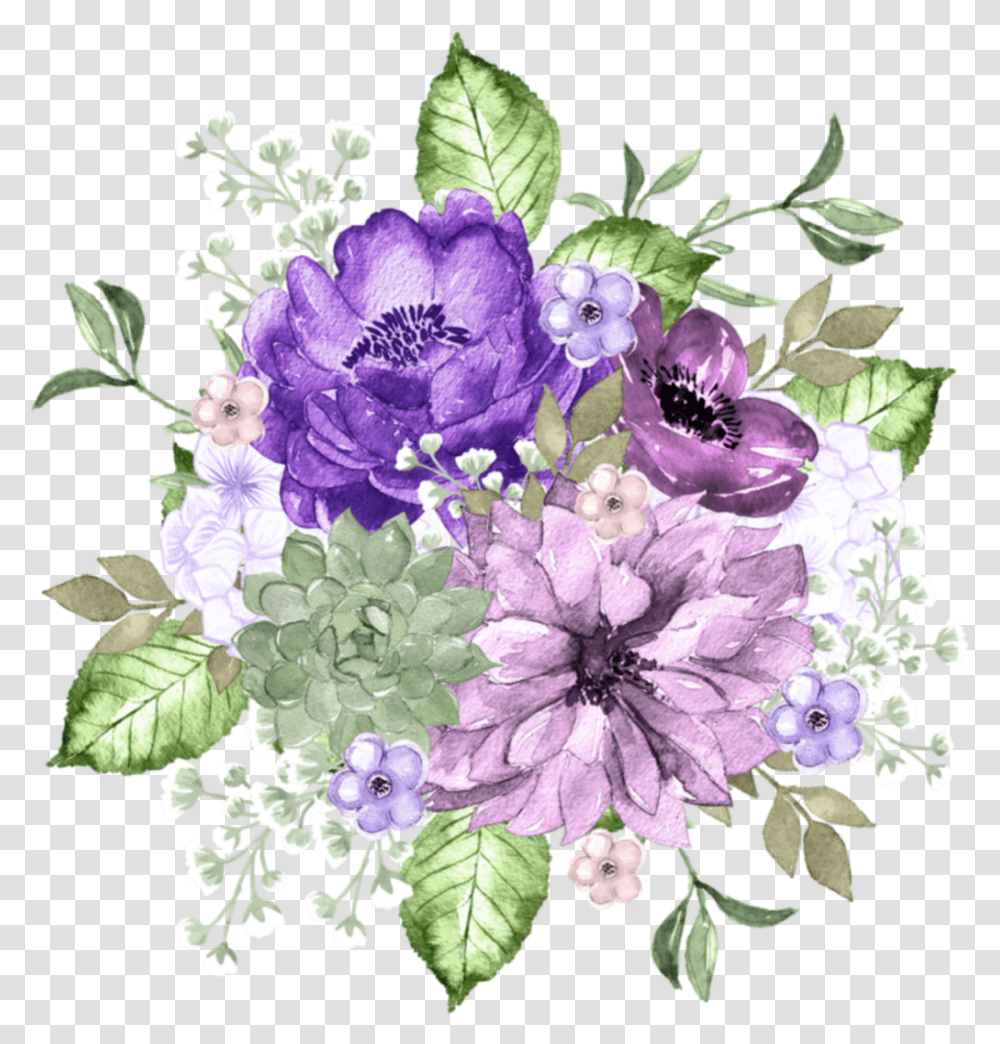 Watercolor Flowers Purple Blue Lavender Bunch Bundles Of Flowers, Plant, Blossom, Flower Bouquet, Flower Arrangement Transparent Png