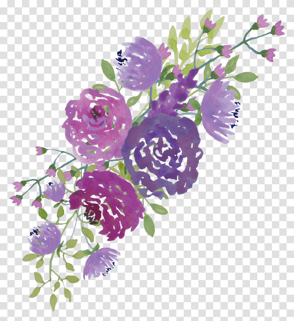 Watercolor Flowers Purple, Plant, Floral Design Transparent Png