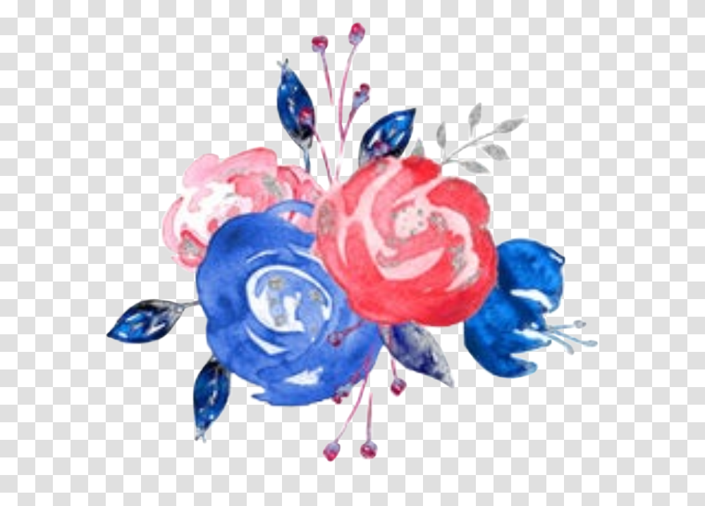 Watercolor Flowers Redwhiteampblue Fourth Independanceday Garden Roses, Floral Design, Pattern Transparent Png