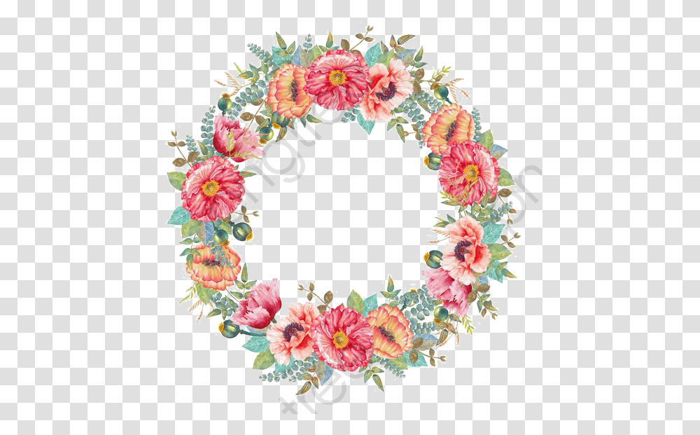 Watercolor Flowers Round Borders Of Creative Border Flower Wreath, Floral Design, Pattern Transparent Png