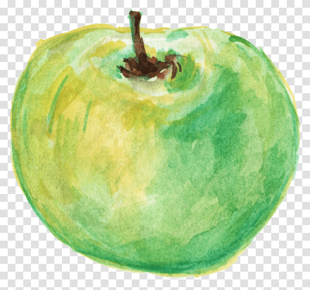 Watercolor Green Apple, Tennis Ball, Sport, Sports, Plant Transparent Png