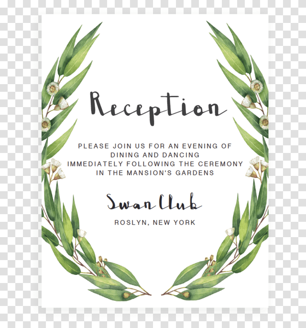 Watercolor Greenery Wedding Reception Invitation Template Illustration, Plant, Herbal, Herbs, Planter Transparent Png