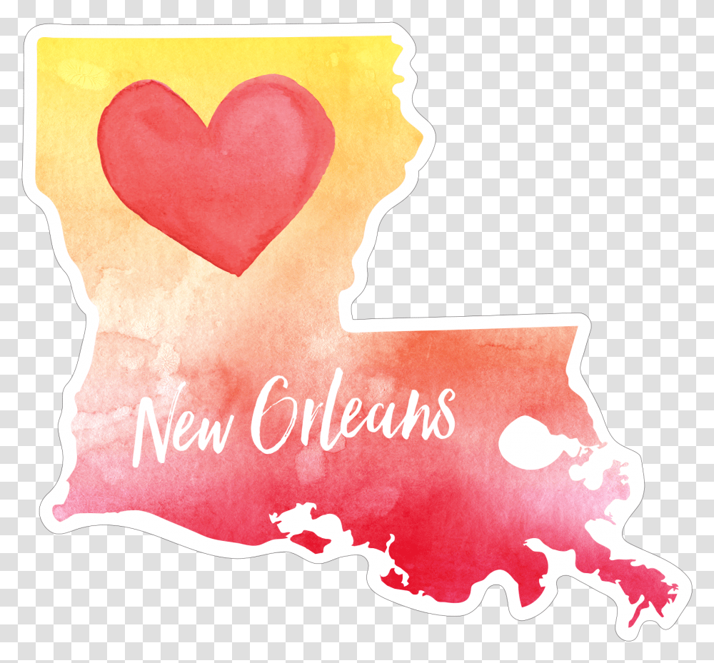 Watercolor Heart Louisiana Louisiana Map With Color, Pillow, Cushion, Stain, Word Transparent Png
