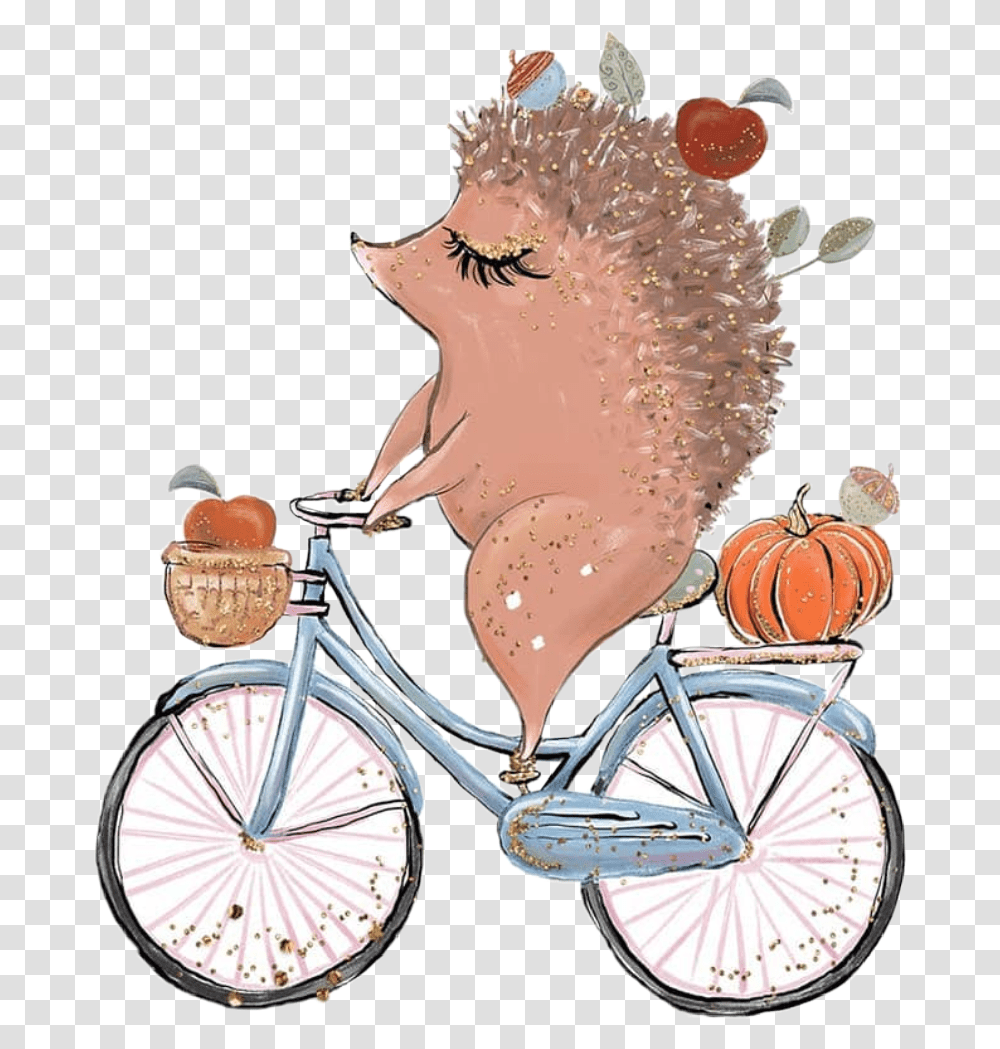 Watercolor Hedgehog Porcupine Woodland Sleeping, Wheel, Bicycle, Vehicle, Transportation Transparent Png