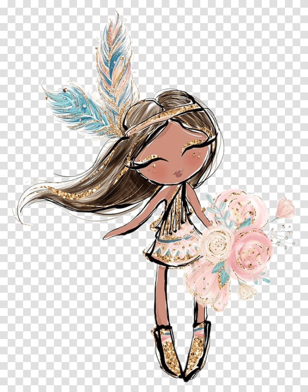 Watercolor Indian Pocahontas Sticker By Stephanie French Terry India, Art, Cupid, Angel, Archangel Transparent Png