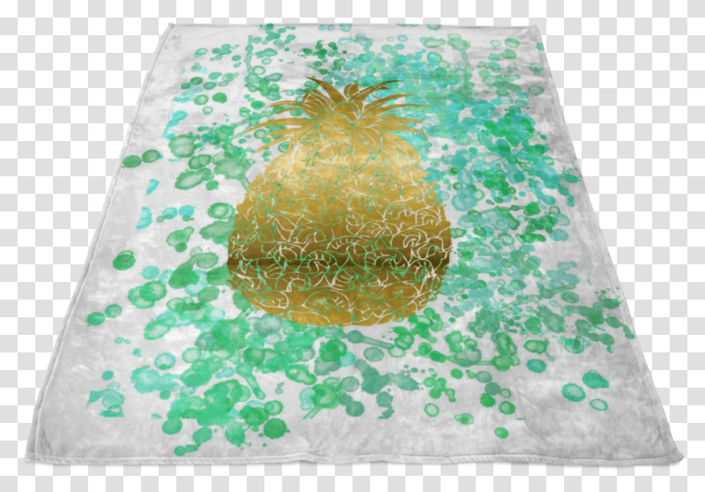 Watercolor Inspired And Gold Pineapple Fleece Blanket, Rug Transparent Png