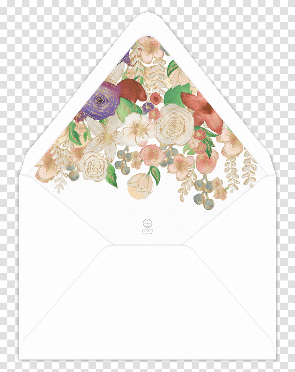 Watercolor Invitation Envelope Liner Garden Roses, Mail, Rug, Triangle Transparent Png