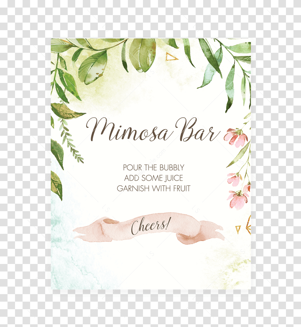 Watercolor Leaves Mimosa Bar Sign Printable, Flyer, Poster, Paper, Advertisement Transparent Png