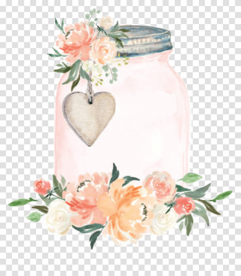 Watercolor Masonjar Jar Flowers Floral Decorative Garden Roses, Wedding Cake, Dessert, Food, Plant Transparent Png