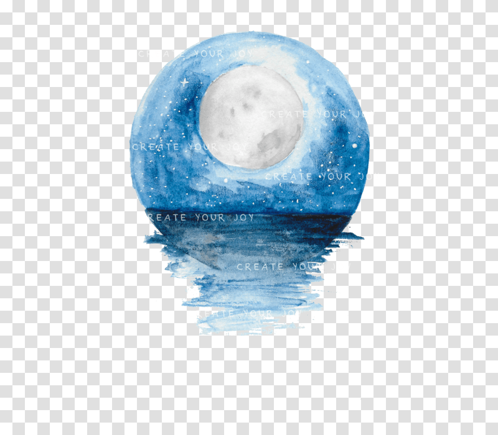 Watercolor Ocean And Moon Digital File Watercolor File, Outdoors, Ice, Nature, Snow Transparent Png