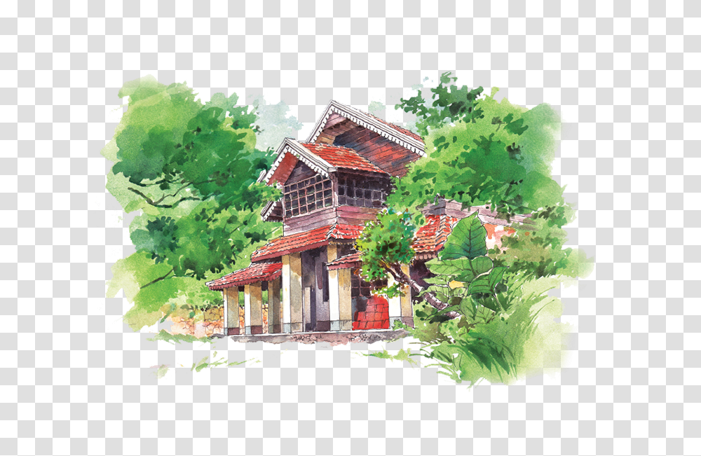 Watercolor Of A Bungalow, Tree, Plant, Building, Outdoors Transparent Png