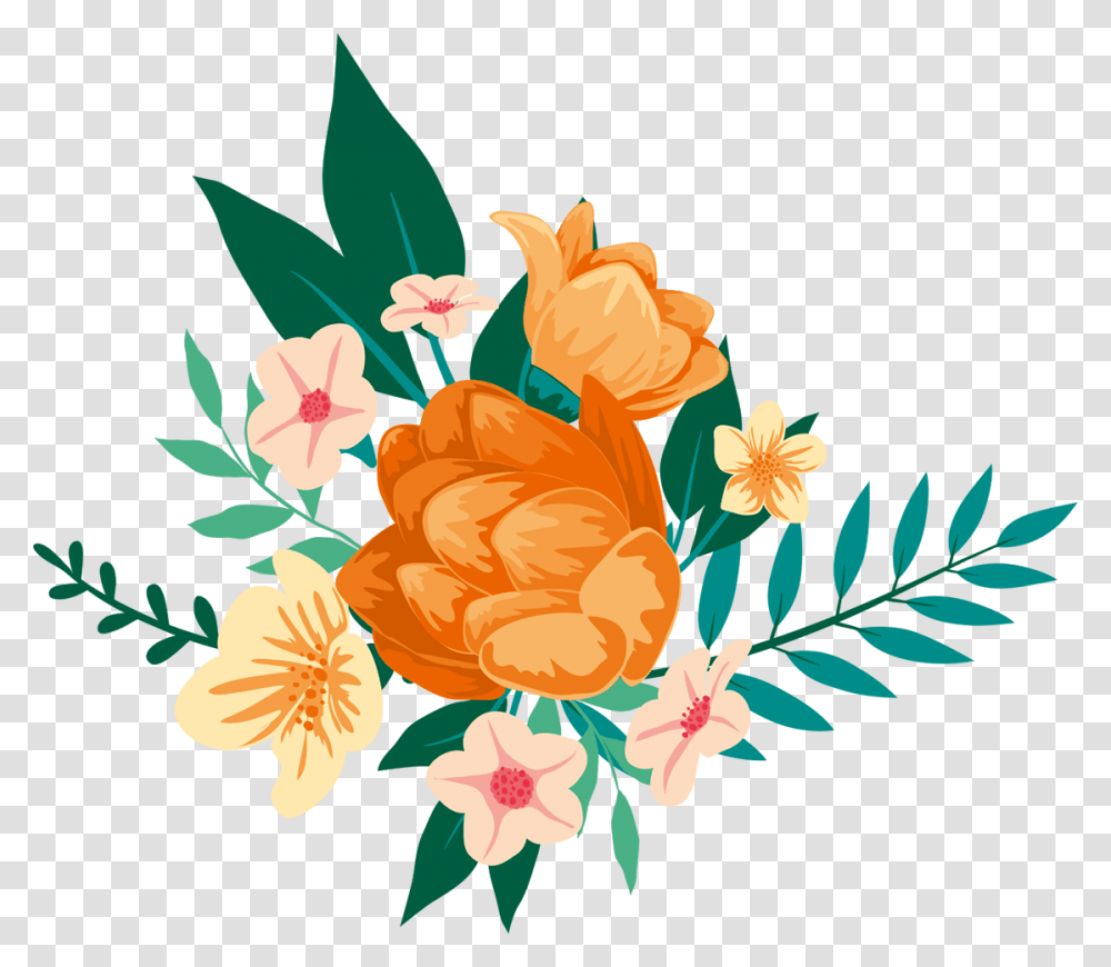 Watercolor Orange Flower Clipart, Floral Design, Pattern, Plant Transparent Png