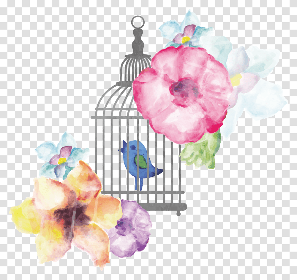 Watercolor Painting Birds And Pajaro En Jaula Vintage, Flower, Plant, Finch Transparent Png