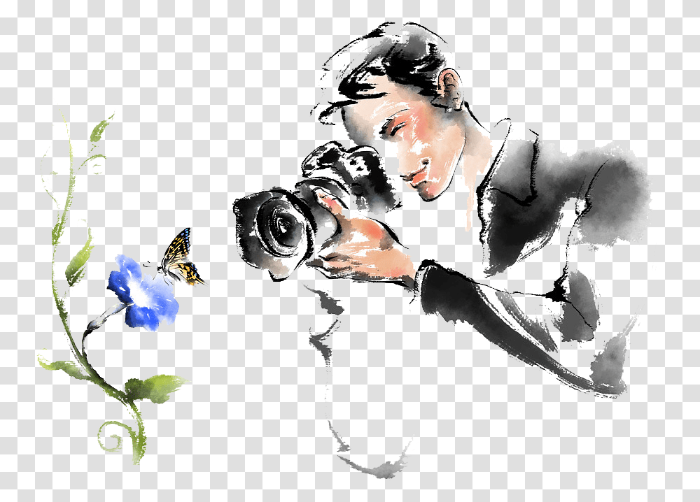 Watercolor Painting Camera Drawing Painting Camera Hd, Person, Human, Photography, Photographer Transparent Png