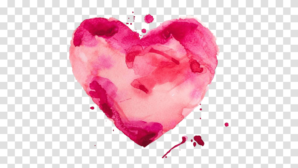 Watercolor Painting Canvas Print Pink Heart For Water Colour Pink Heart, Rose, Flower, Plant, Blossom Transparent Png