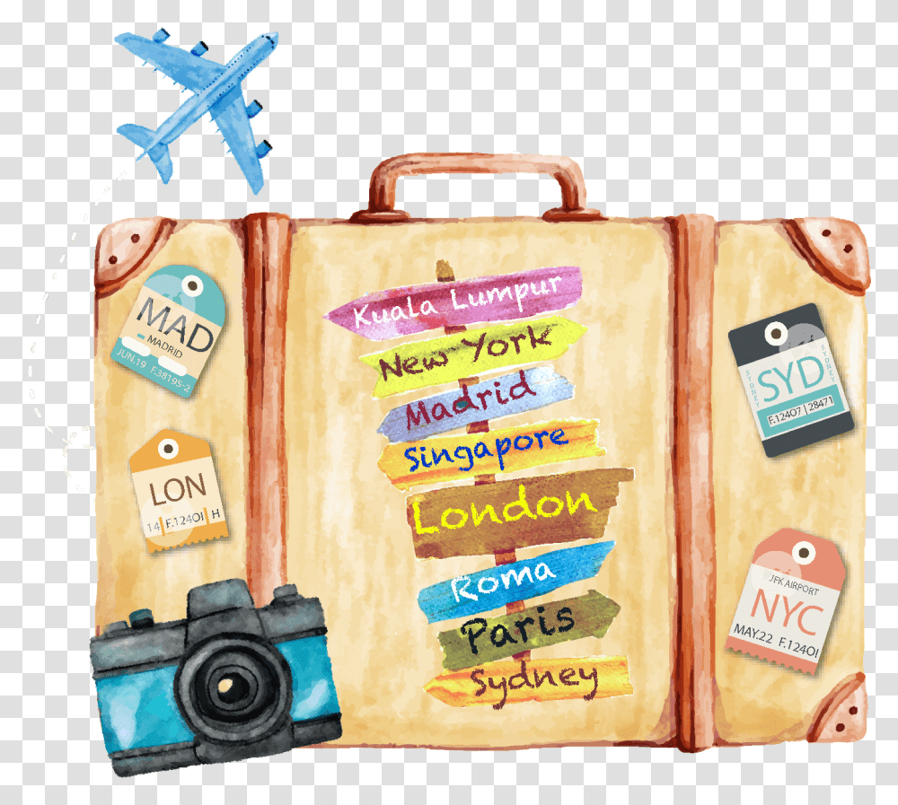 Watercolor Painting, Luggage, Camera, Electronics, First Aid Transparent Png