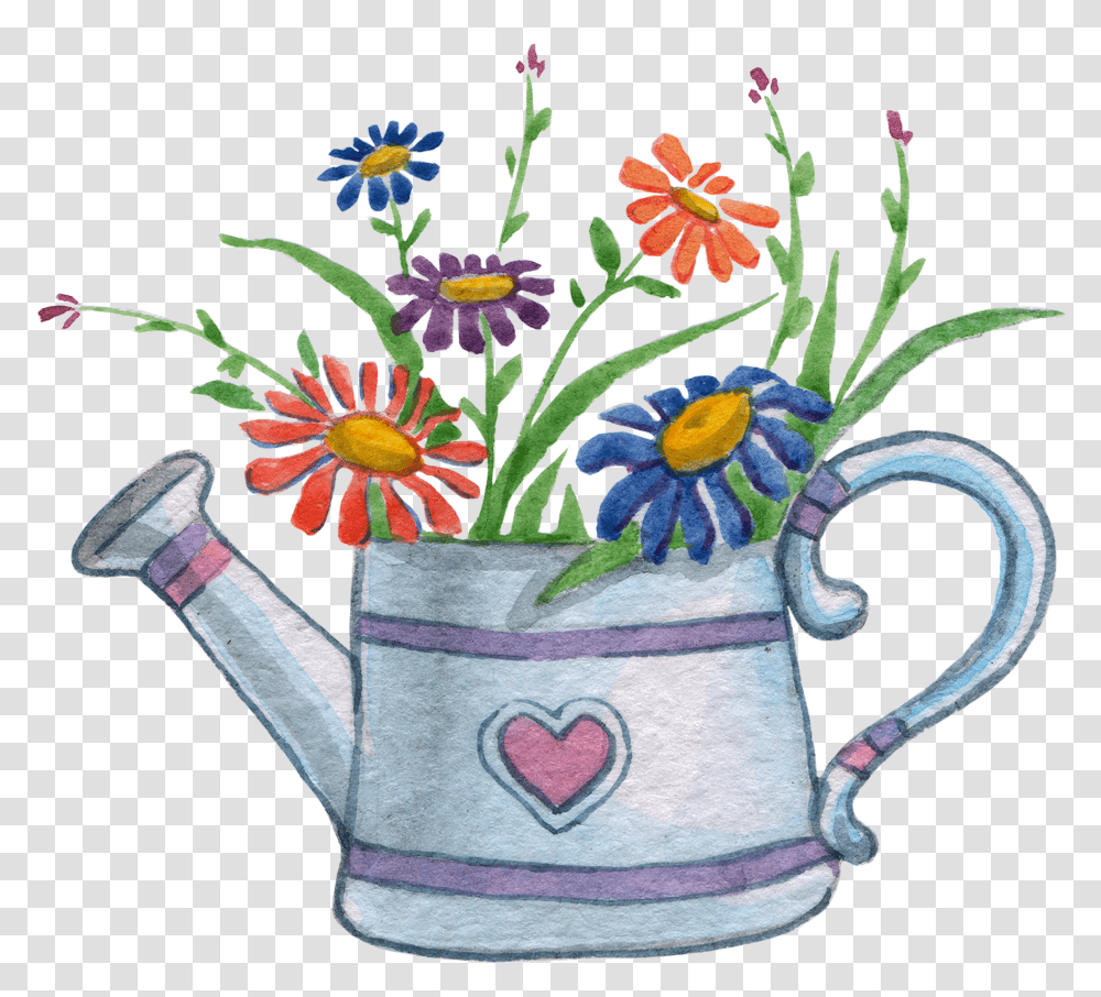 Watercolor Painting Photography Clip Pink Floral Watering Can Clipart Transparent Png