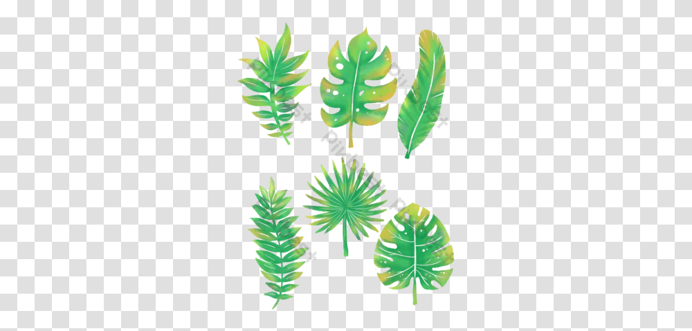 Watercolor Palm Leaves Templates Free Psd & Vector Daun Lukisan, Green, Leaf, Plant, Fern Transparent Png